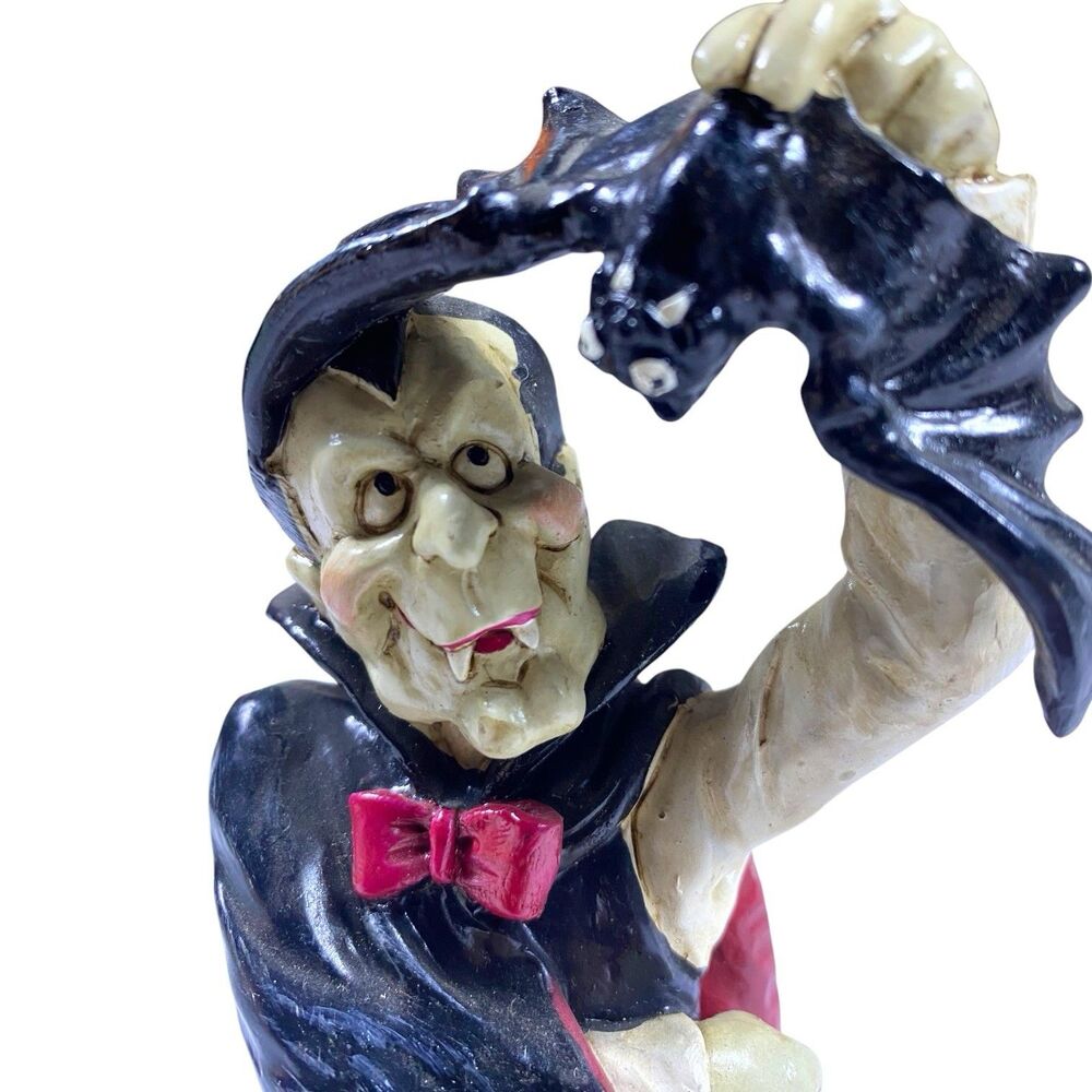 Vintage Casting Resin Dracula With Bat Standing Figurine Halloween Collectible - Picture 3 of 9